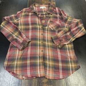 Pink Rose Plaid‎ Flannel Cottage Core Fall Classic Shirt Women's Size Large L
